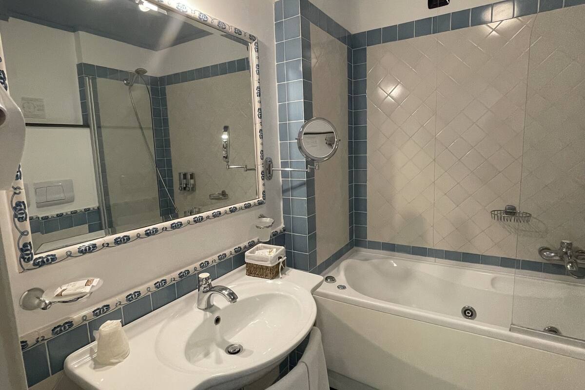 free toiletries, hair dryer, bidet, towels