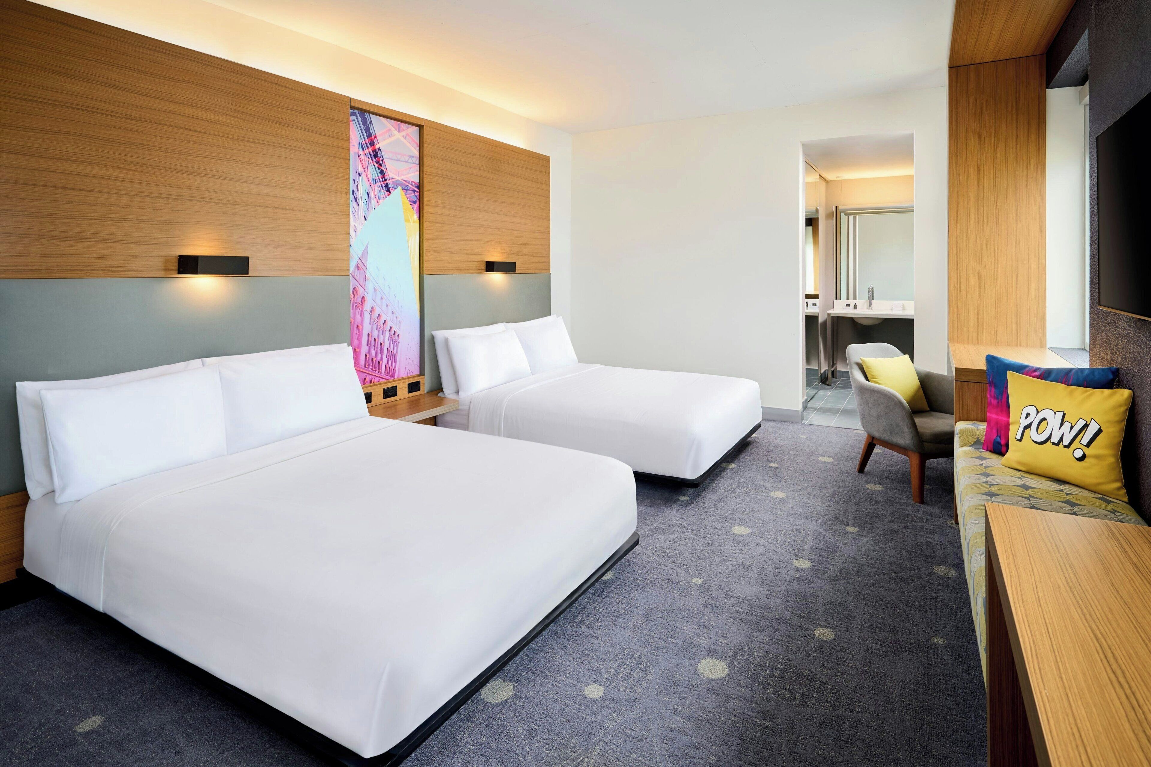 aloft, room, 2 queen beds | premium bedding, minibar, in-room safe, desk