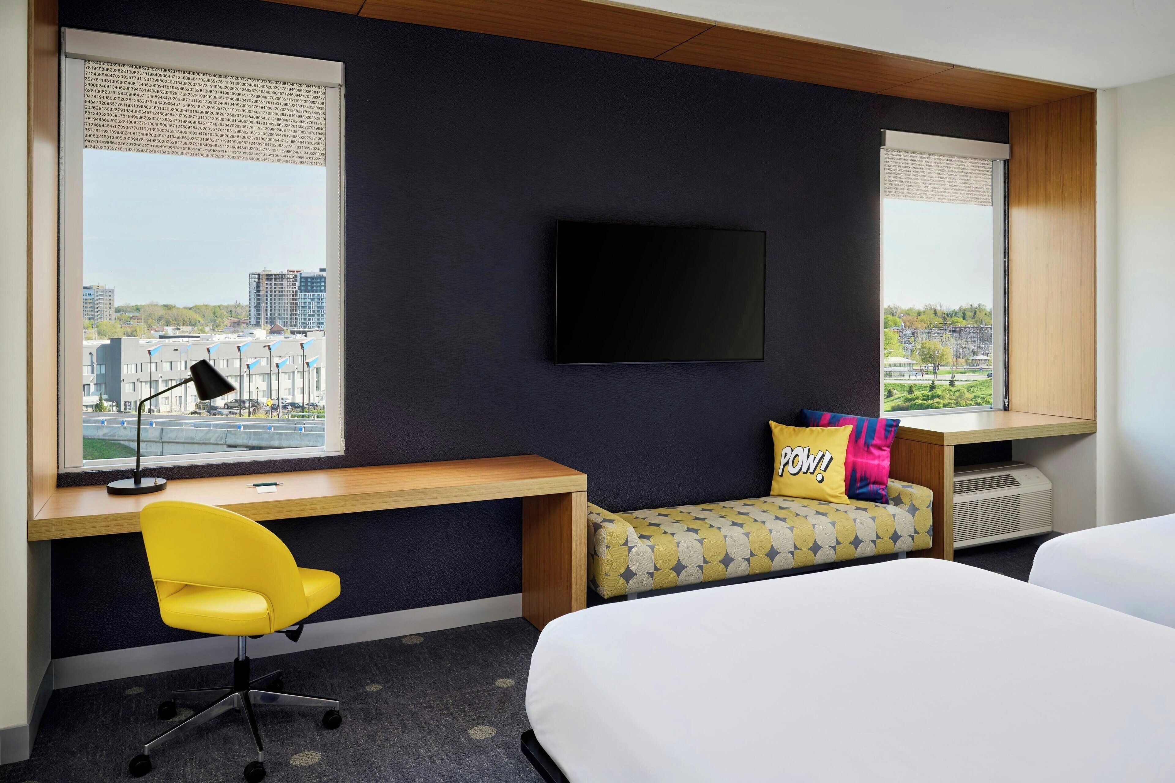 aloft, room, 2 queen beds | premium bedding, minibar, in-room safe, desk