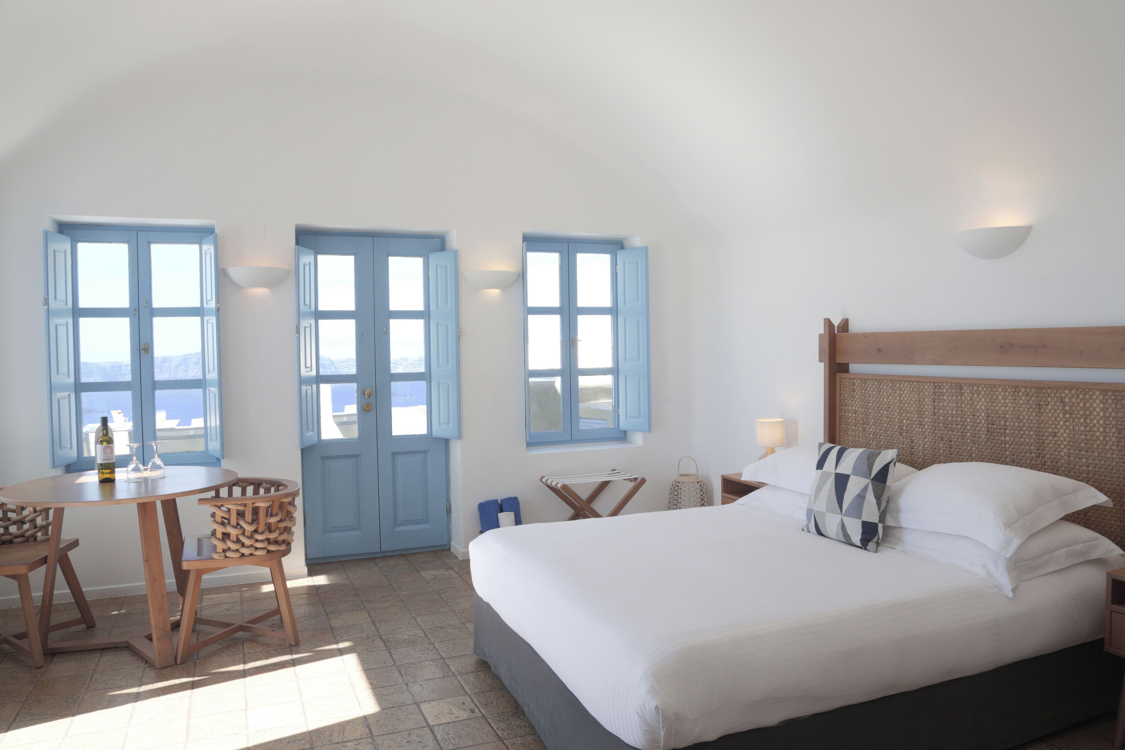 pantelia suite caldera view (hot tub) | 1 bedroom, premium bedding, pillow-top beds, minibar