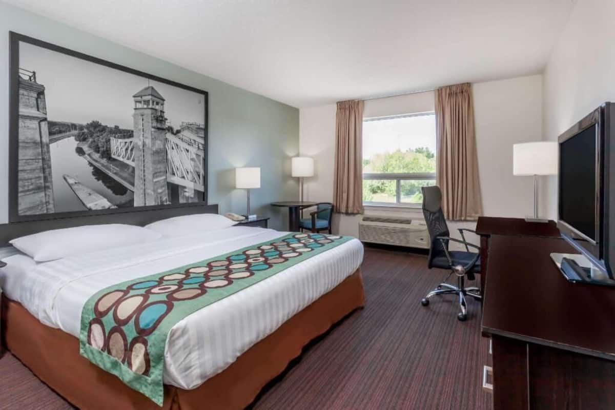 Hypo-allergenic bedding, desk, blackout curtains, iron/ironing board