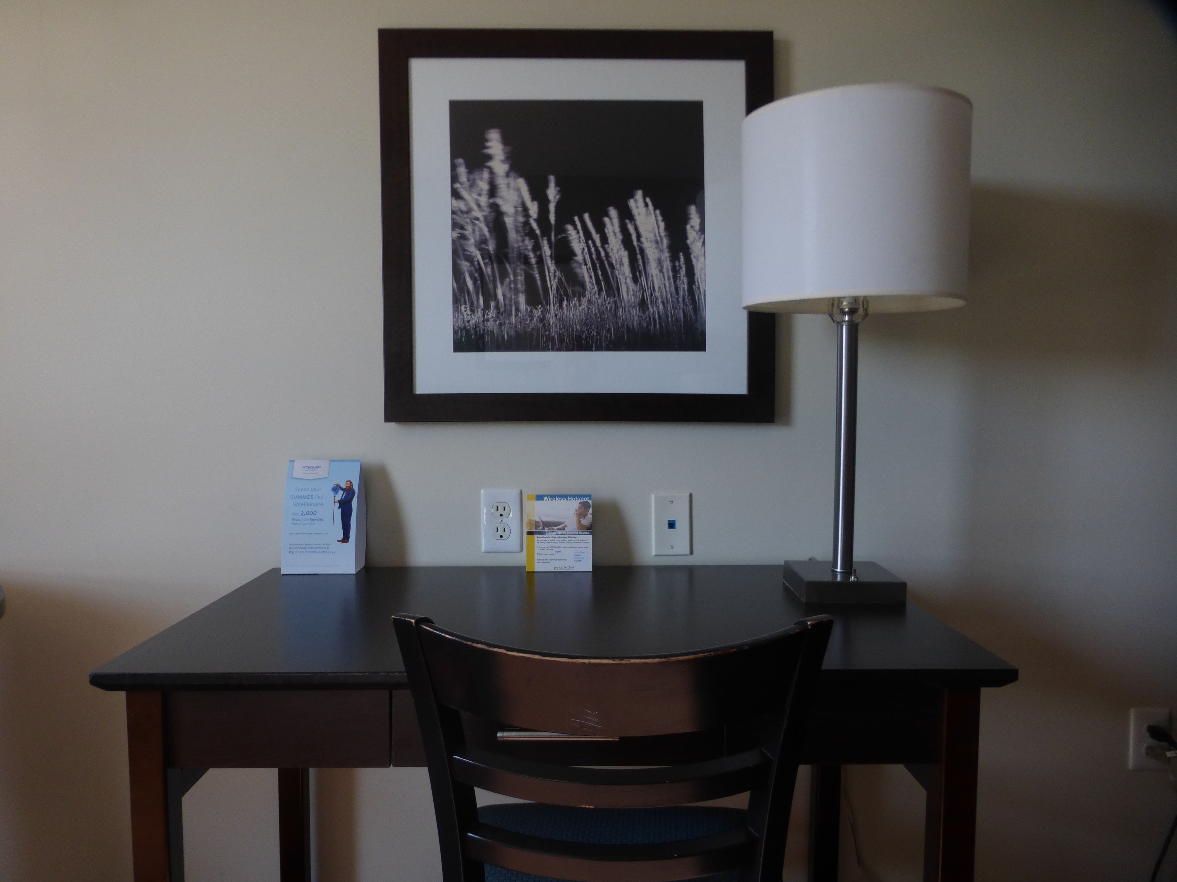 hypo-allergenic bedding, desk, blackout curtains, iron/ironing board