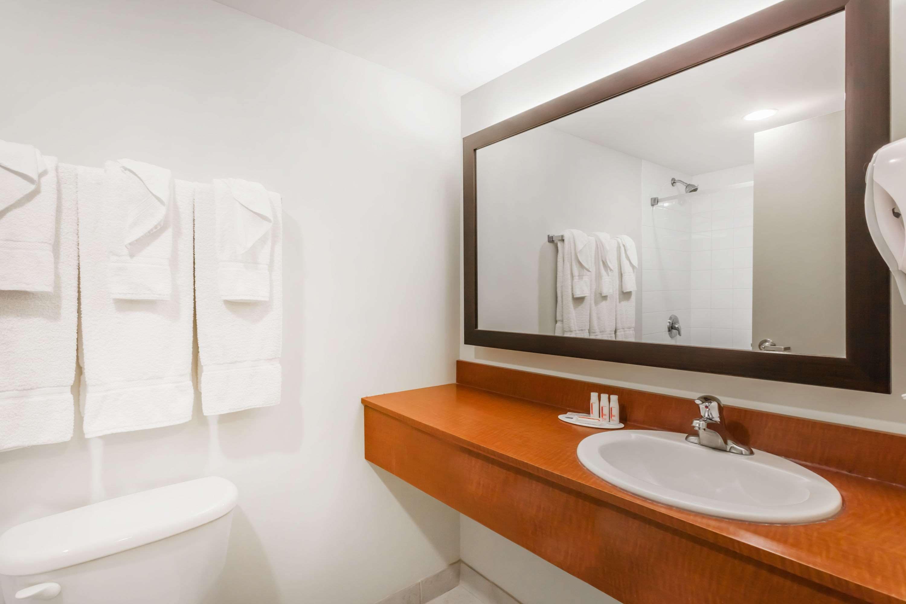 free toiletries, hair dryer, towels