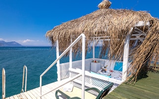 Private beach, sun loungers, beach umbrellas, beach towels