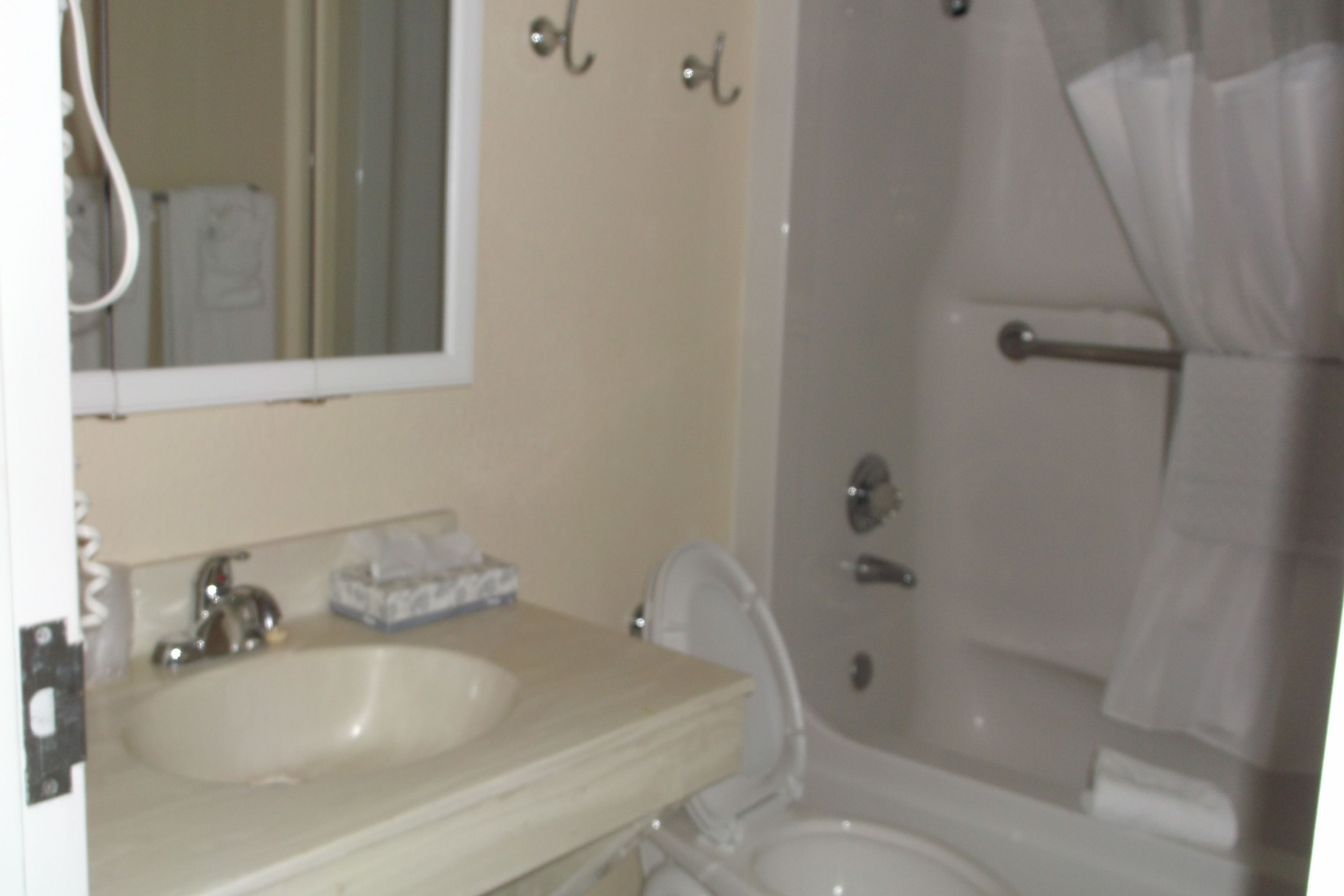 Une salle de bain avec un lavabo, un miroir et une douche.