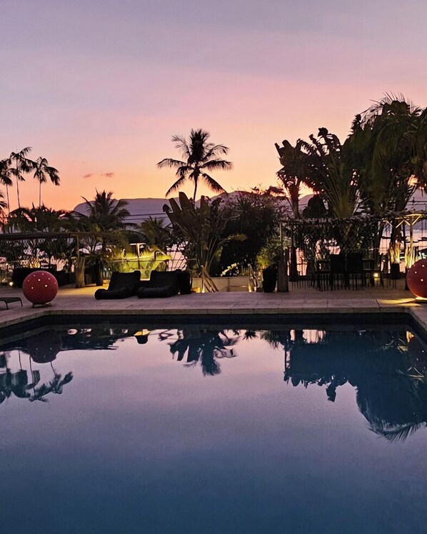Outdoor pool, pool loungers