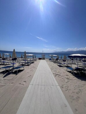 Private beach, sun-loungers, beach umbrellas