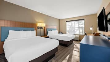 Premium bedding, desk, blackout curtains, iron/ironing board