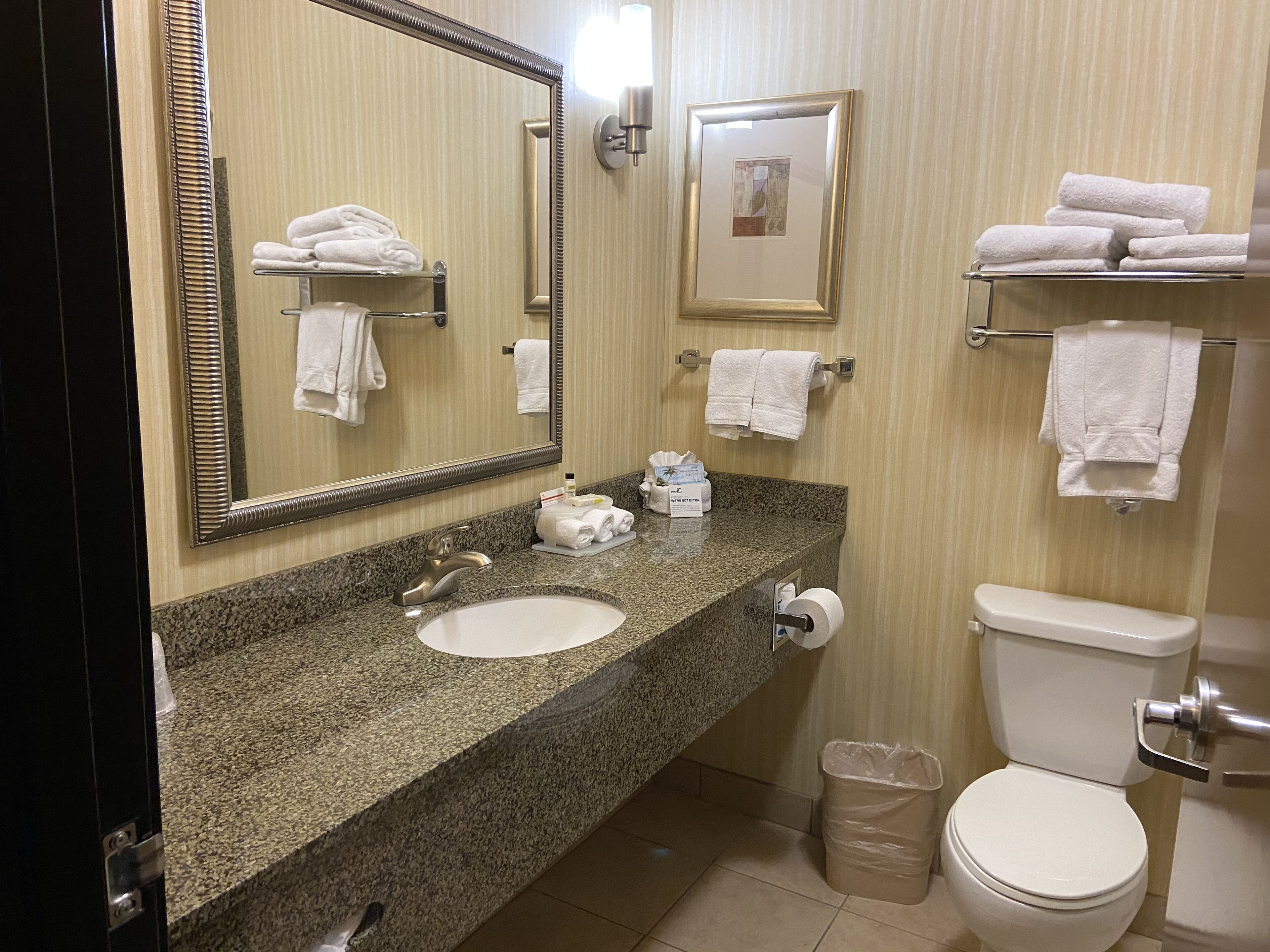 free toiletries, hair dryer, towels, soap