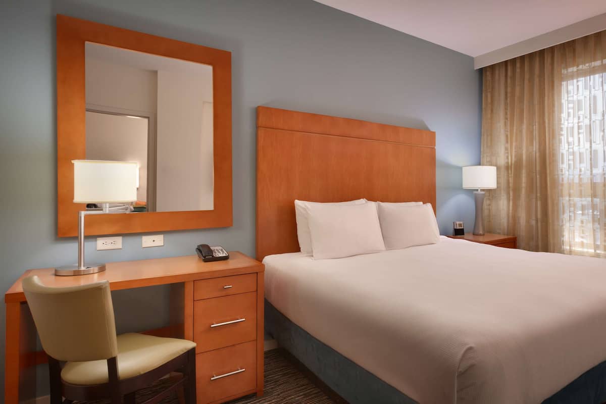 Premium bedding, pillowtop beds, desk, blackout drapes