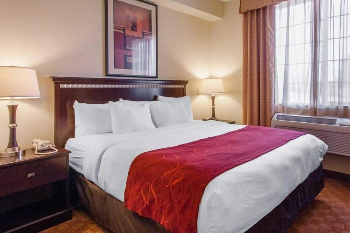 Premium bedding, pillow-top beds, desk, blackout curtains