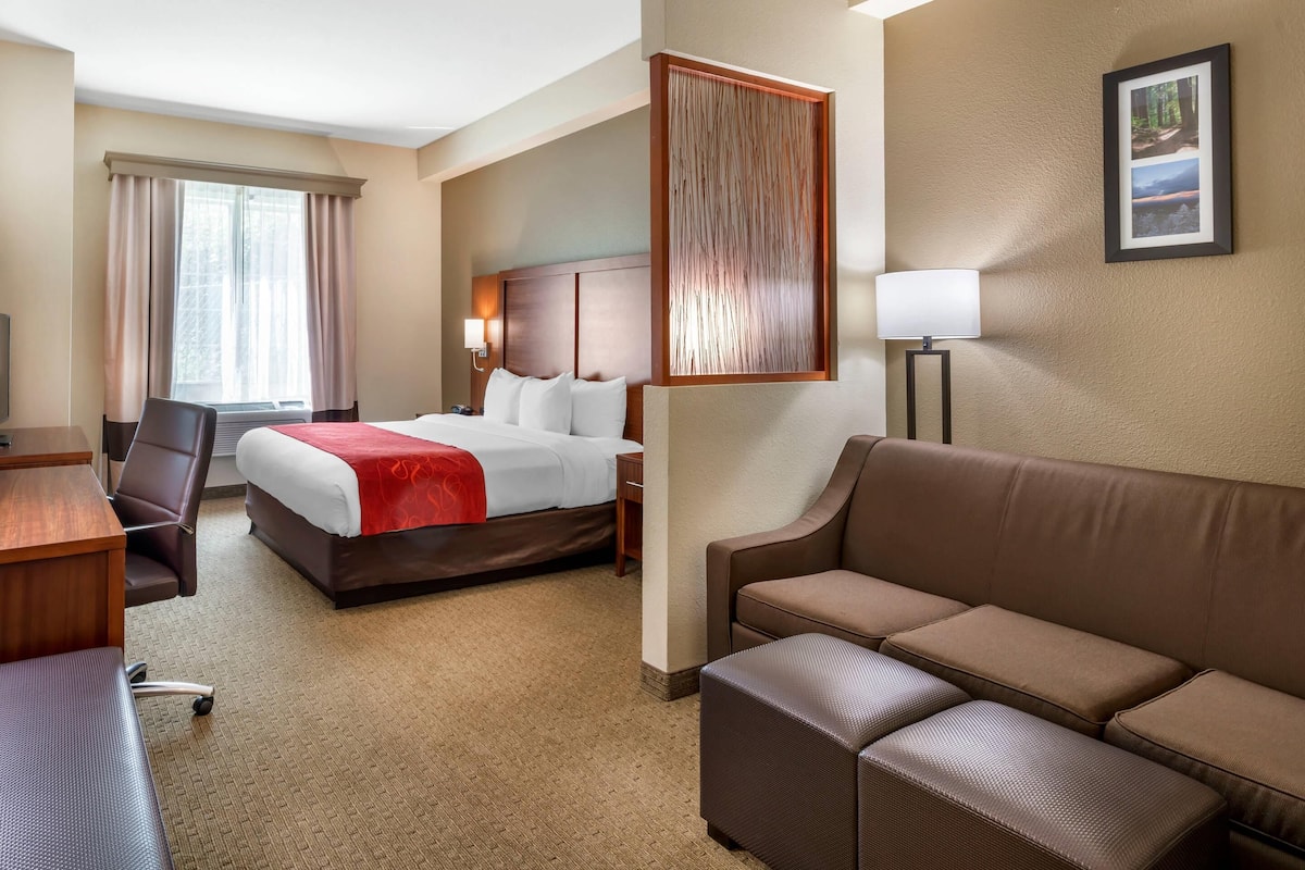 premium bedding, pillow-top beds, desk, blackout curtains