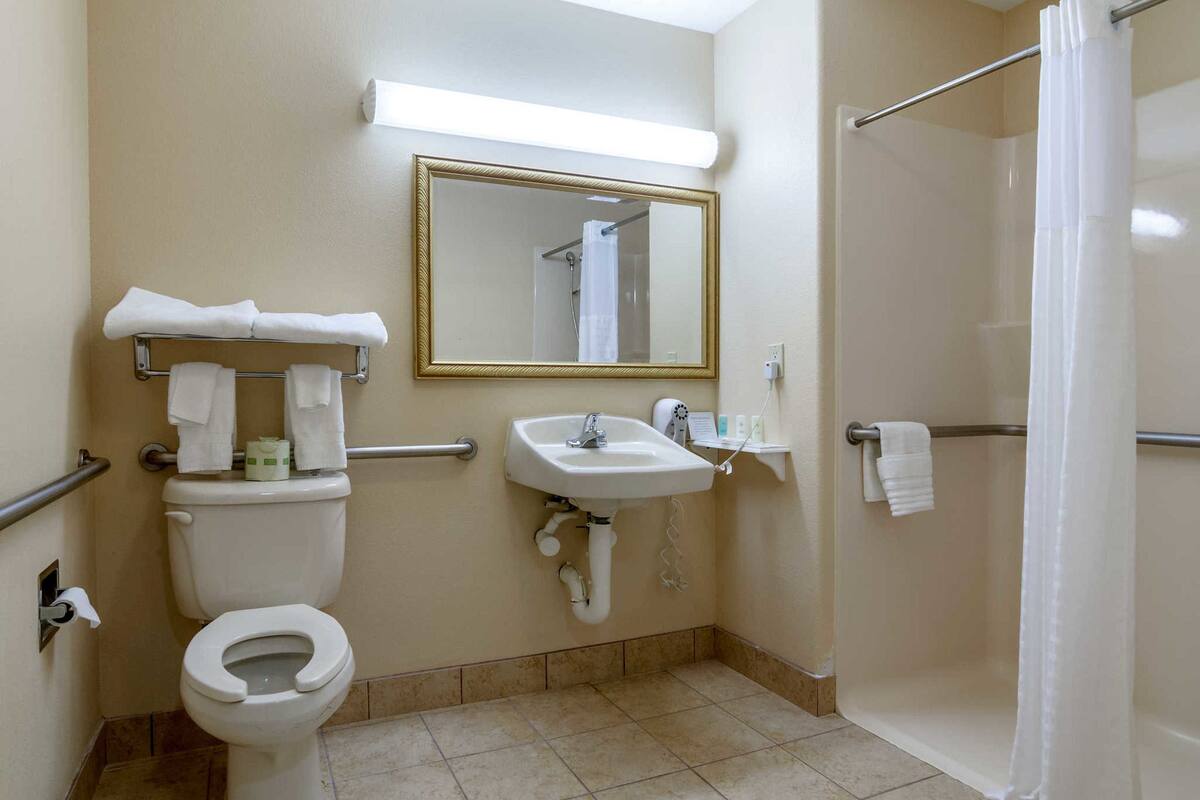 free toiletries, hair dryer, towels, soap