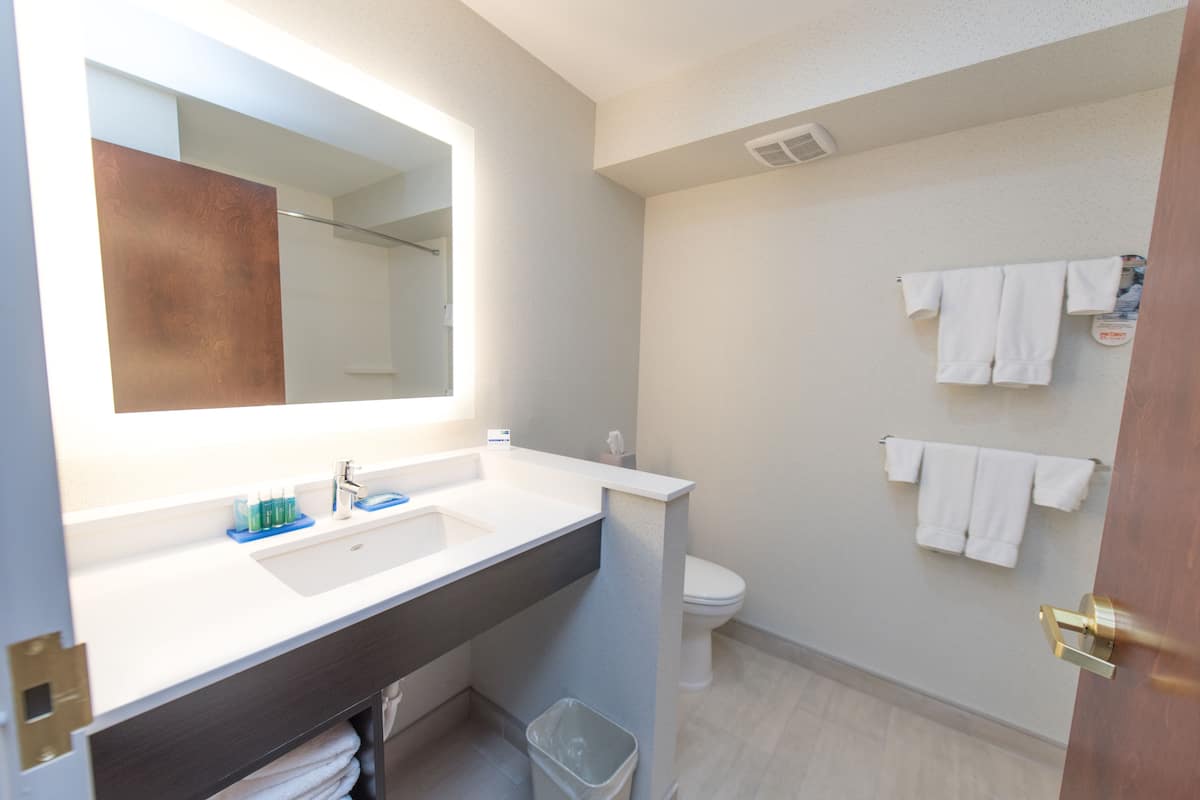 free toiletries, hair dryer, towels, soap