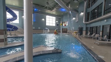 Indoor pool, open 9 AM to 9 PM, pool umbrellas