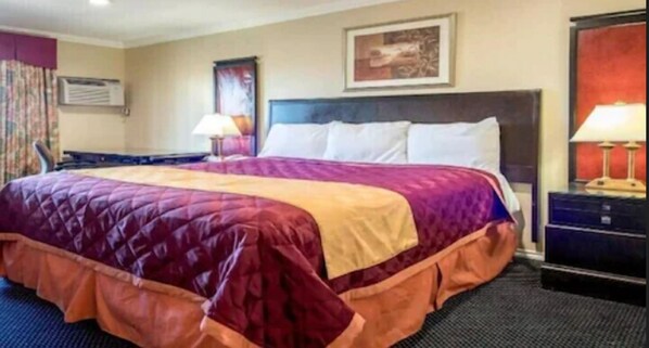 Chambre Économique, 1 très grand lit, réfrigérateur et four à micro-ondes, vue ville