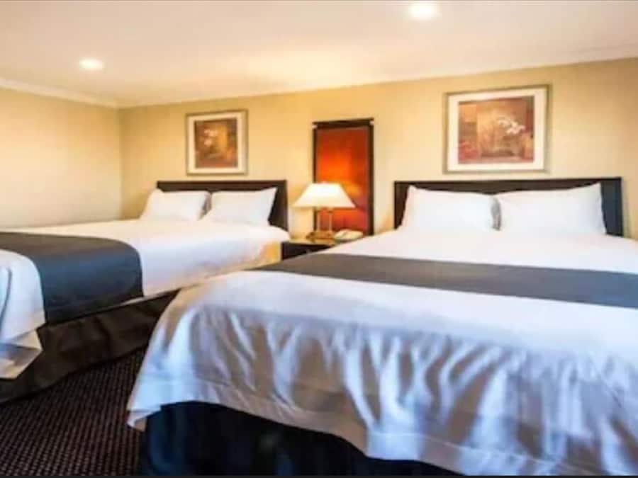 Quarto família, 2 camas Queen, geladeira e micro-ondas, vista para a cidade | Escrivaninha, camas extras/dobráveis (sobretaxa), Wi-Fi de cortesia