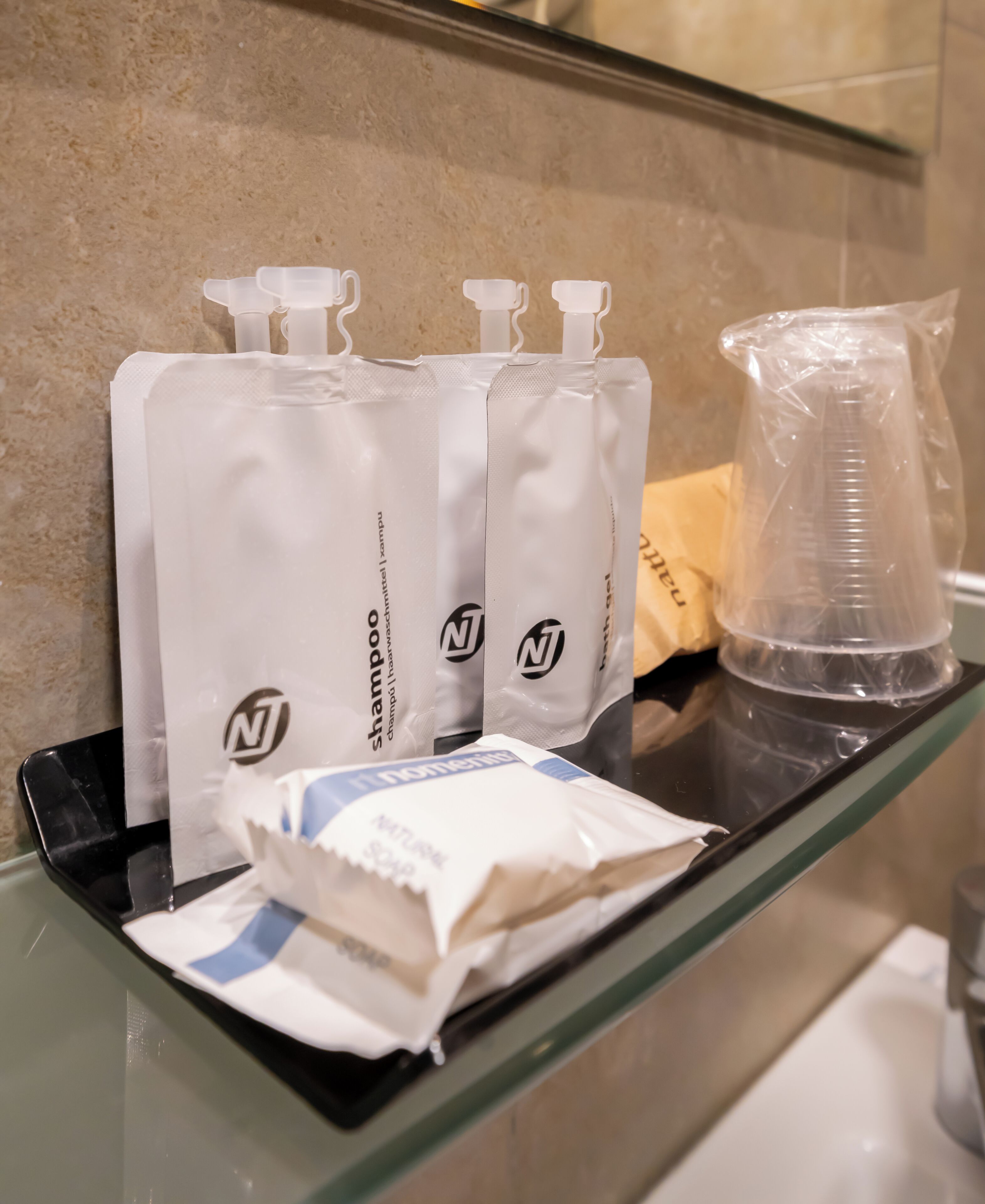 hair dryer, bidet, towels, soap