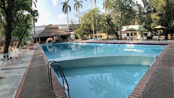 Outdoor pool, pool umbrellas