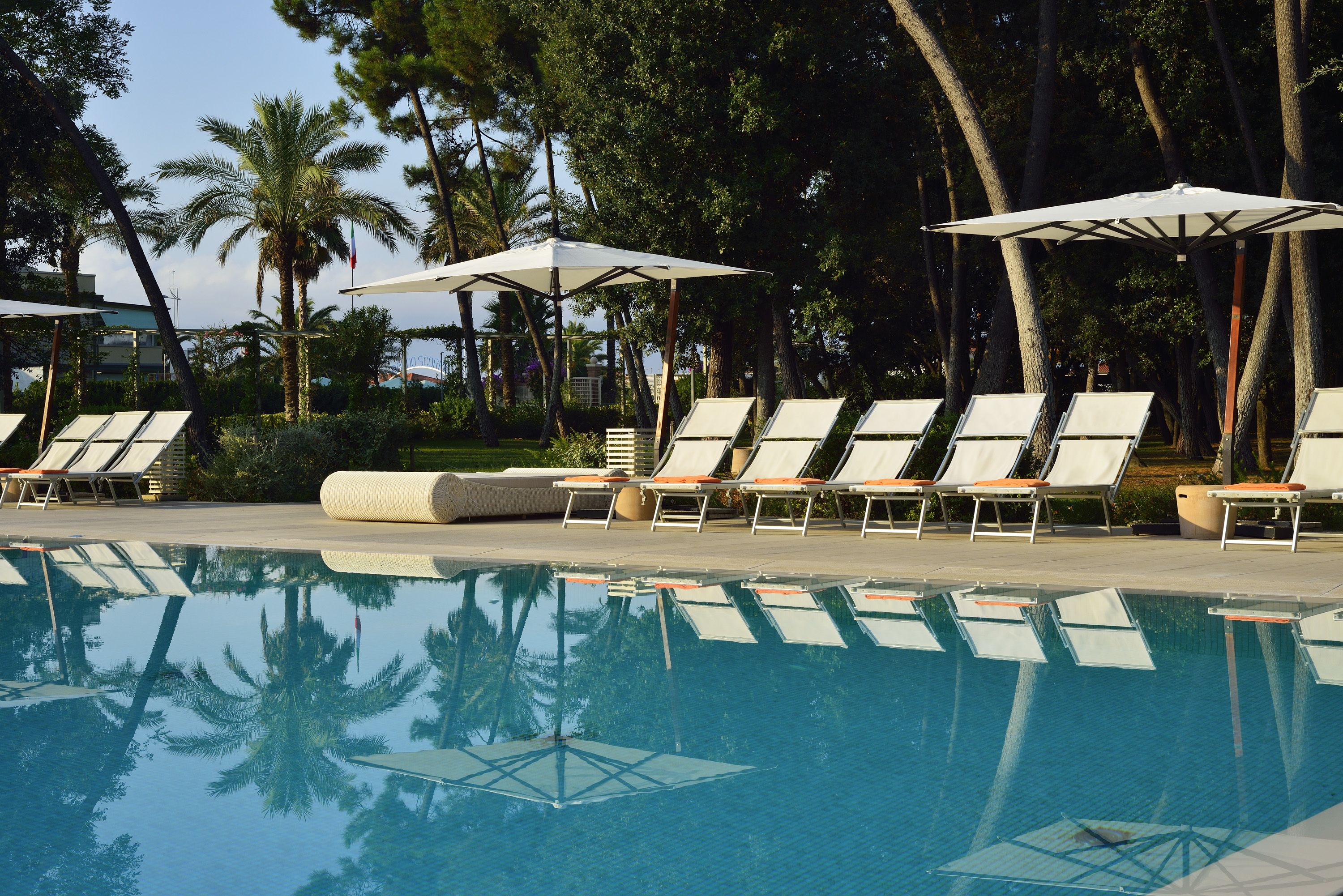 indoor pool, seasonal outdoor pool, pool loungers