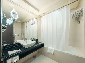 Eco-friendly toiletries, hair dryer, bathrobes, slippers