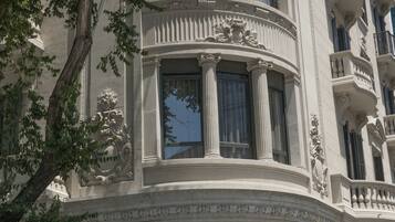 A building with ornate architectural details, including columns and decorative moldings.