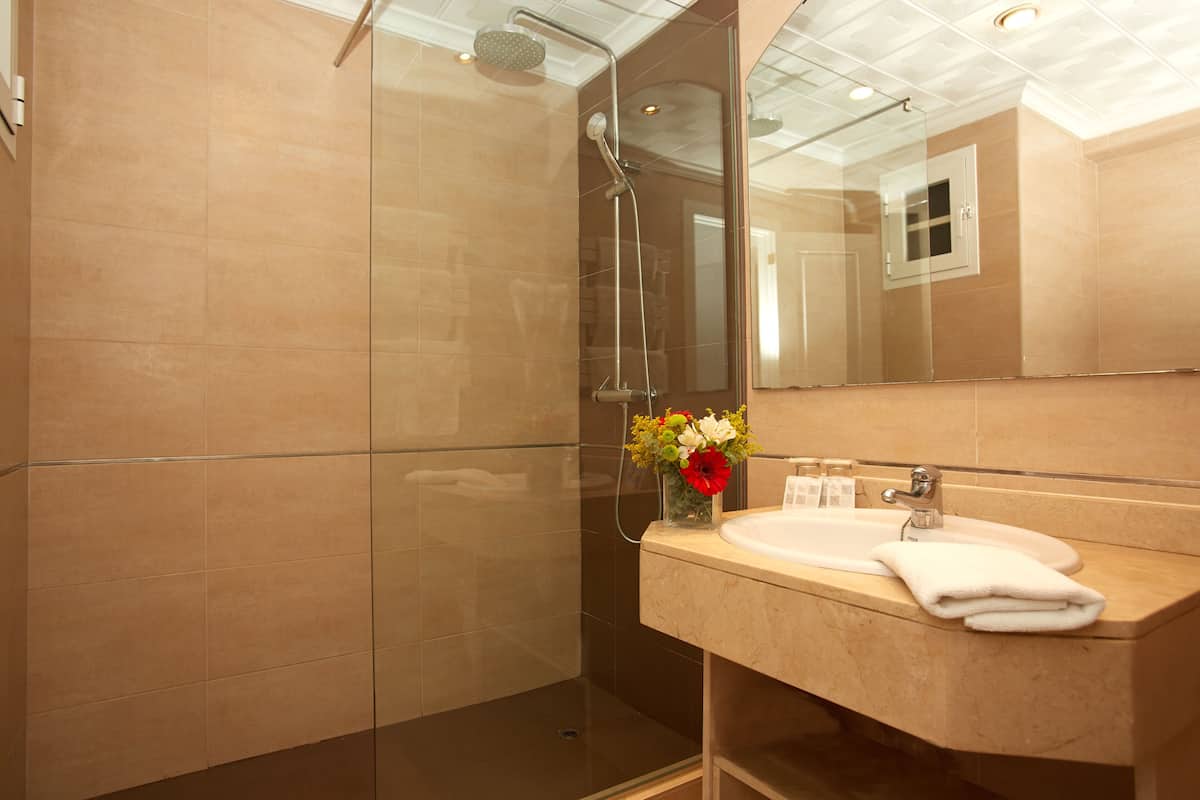 shower, free toiletries, towels