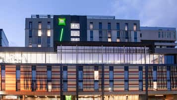 A multi-story hotel with a modern facade, large windows, and a prominent green 'ibis Styles' sign.
