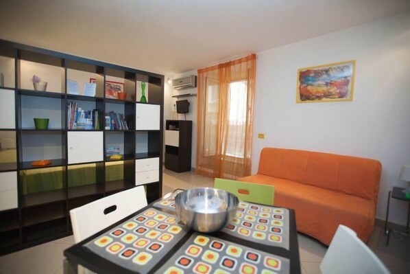 Smart TV, DVD player, books, video library