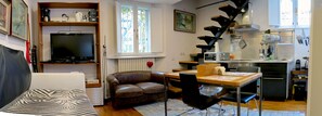 Télévision, cheminée, lecteur de DVD