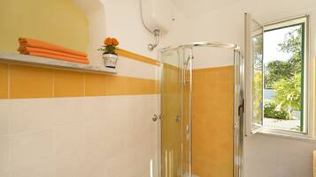 Shower, hair dryer, bidet, towels