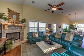 Smart TV, fireplace, DVD player, books