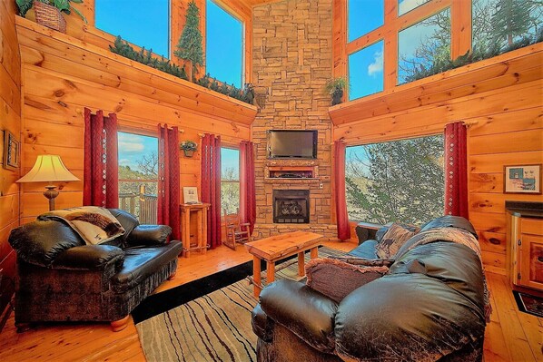 Smart TV, fireplace, video games, DVD player