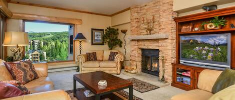 Smart TV, fireplace, stereo
