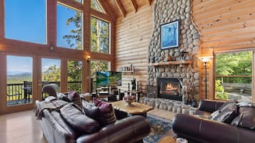 Smart TV, fireplace, DVD player, books