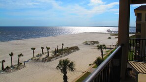 On the beach, sun loungers, beach towels