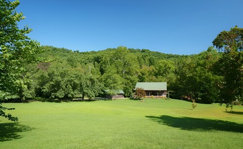 INCREDIBLE FAMILY LOG CABIN ON TROUT STREAM W/HUGE GAMEROOM, HOT TUB, 3 ACRES!