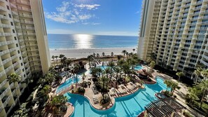 Indoor pool, a heated pool - Happy Hours@Shores of Panama | Beachfront Resort Pools, Hot Tub & Tiki Bar (Panama City Beach)
