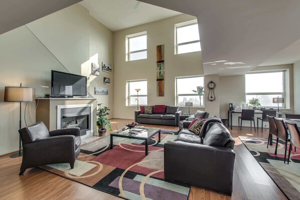 TV, fireplace, offices