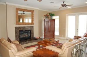 TV, fireplace, DVD player, stereo