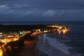 On the beach, sun loungers, beach towels