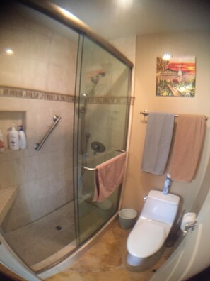 Shower, hair dryer, towels, soap - 2-blocks to Moonlight Beach, Private Yard, AC,  bikes, Over 300 5-star reviews (Encinitas)
