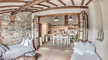 1 bedroom, desk, iron/ironing board, travel cot