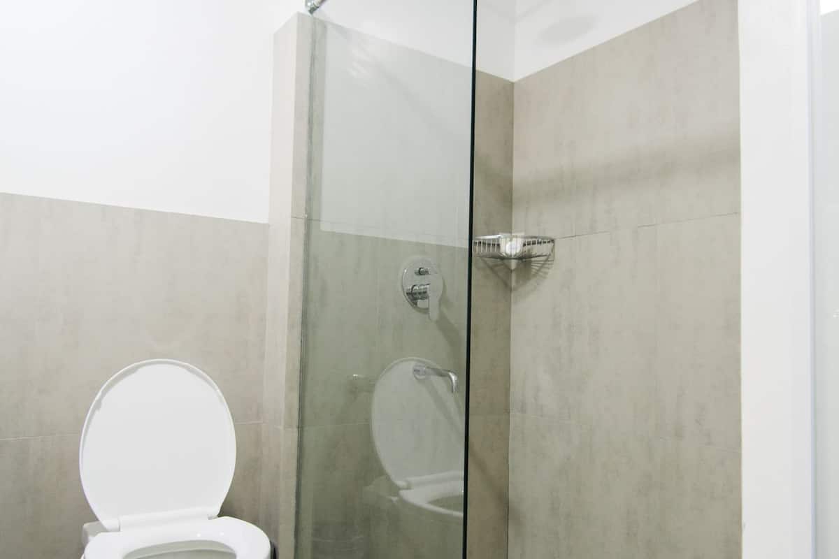 shower, free toiletries, towels