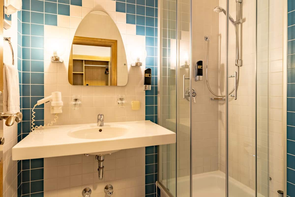 shower, free toiletries, hair dryer, towels