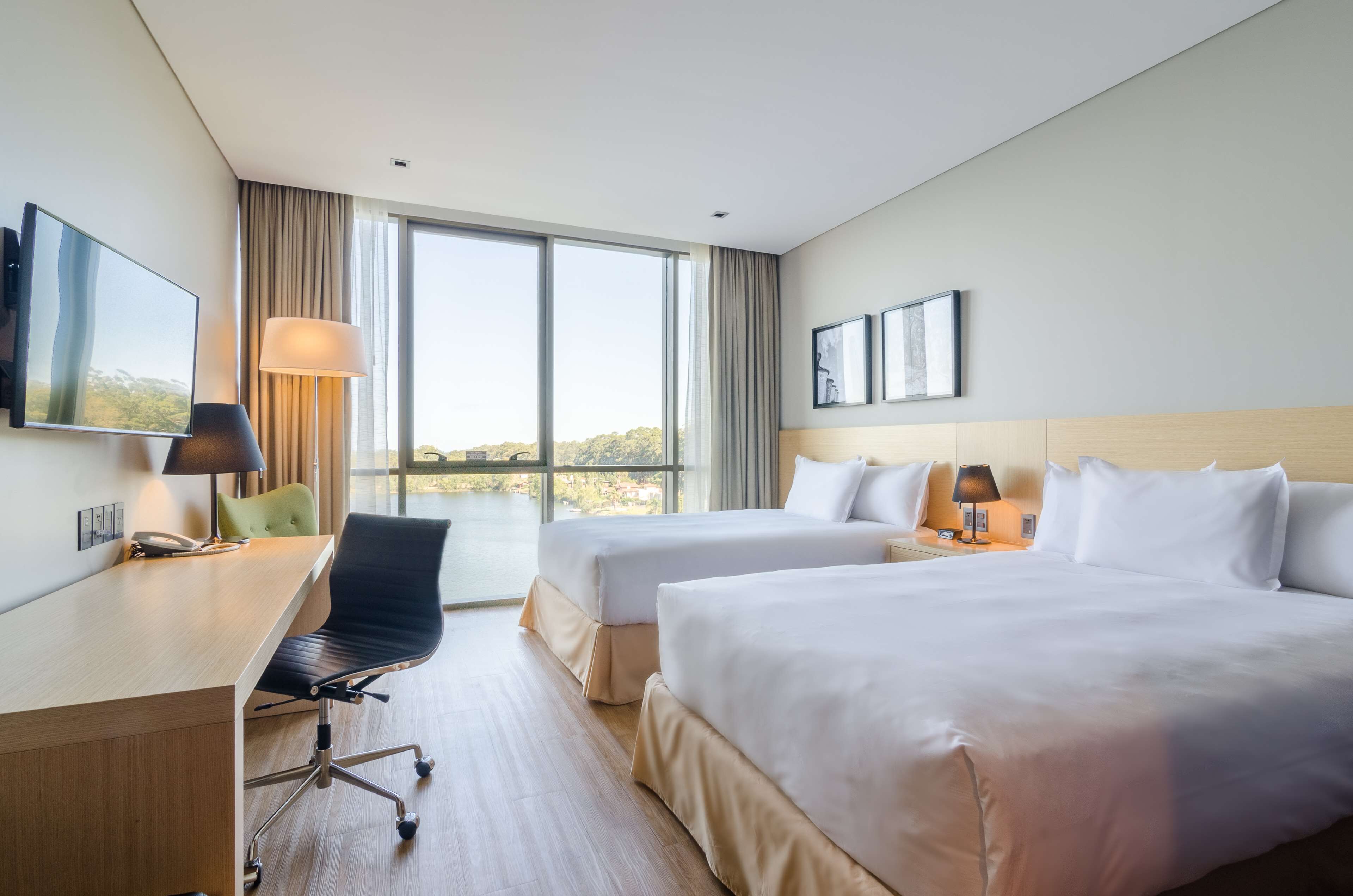 room, 2 queen beds, lake view | in-room safe, desk, blackout curtains, soundproofing