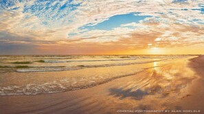 On the beach, sun-loungers, beach towels