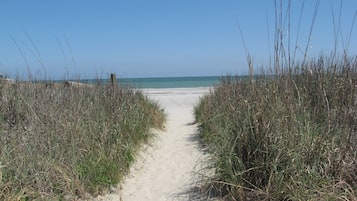 Beach nearby, sun loungers