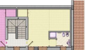 A floor plan of a hotel room with a bathroom, a kitchenette, and a small sitting area. - Mimosa apartment in a farmhouse, with a park view (Scandiano)