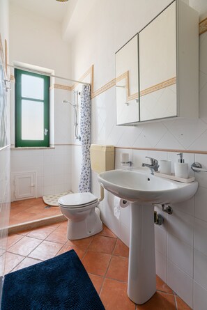 Ensemble baignoire-douche, séchoir à cheveux, bidet, serviettes fournies